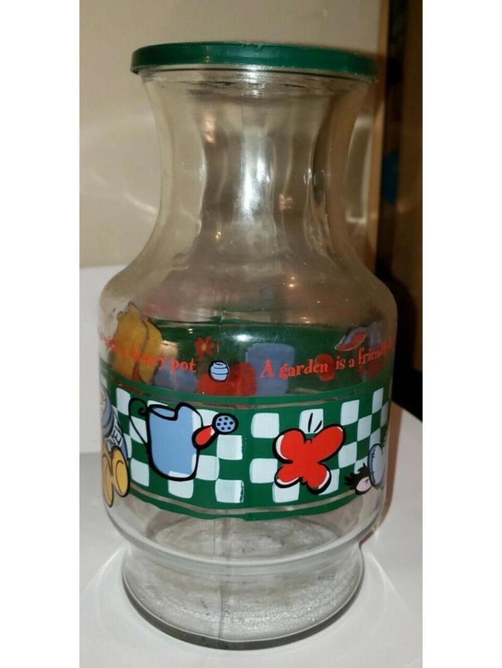 Vintage Winnie The Pooh Glass Jug With Lid Collectible Storage Jar - Picture 2 of 4
